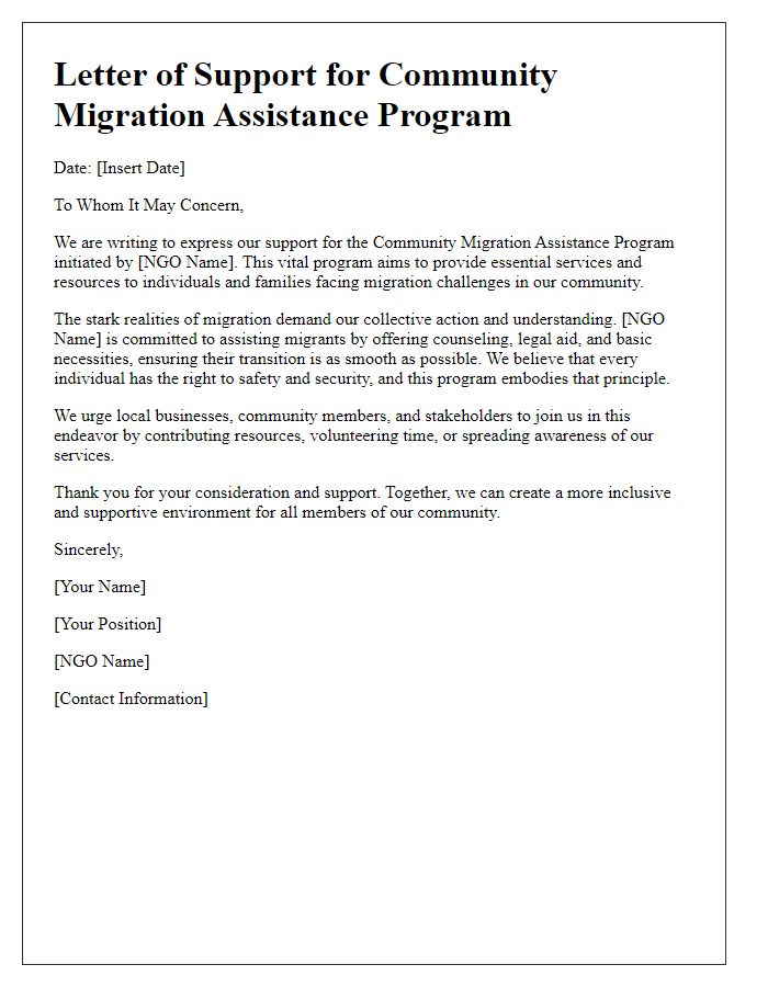 Letter template of NGO for community migration assistance program