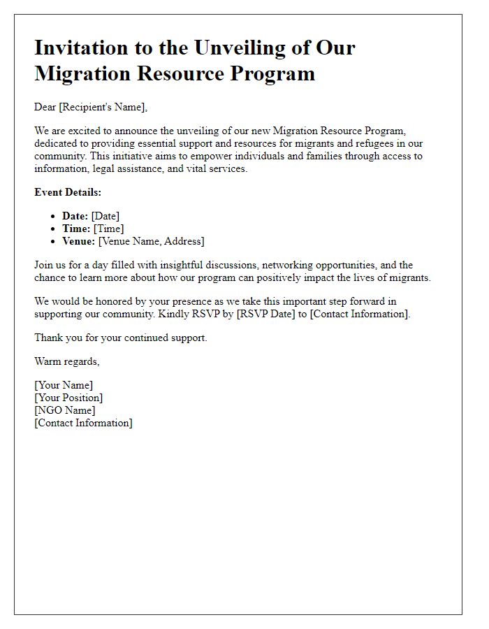 Letter template of NGO migration resource program unveiling