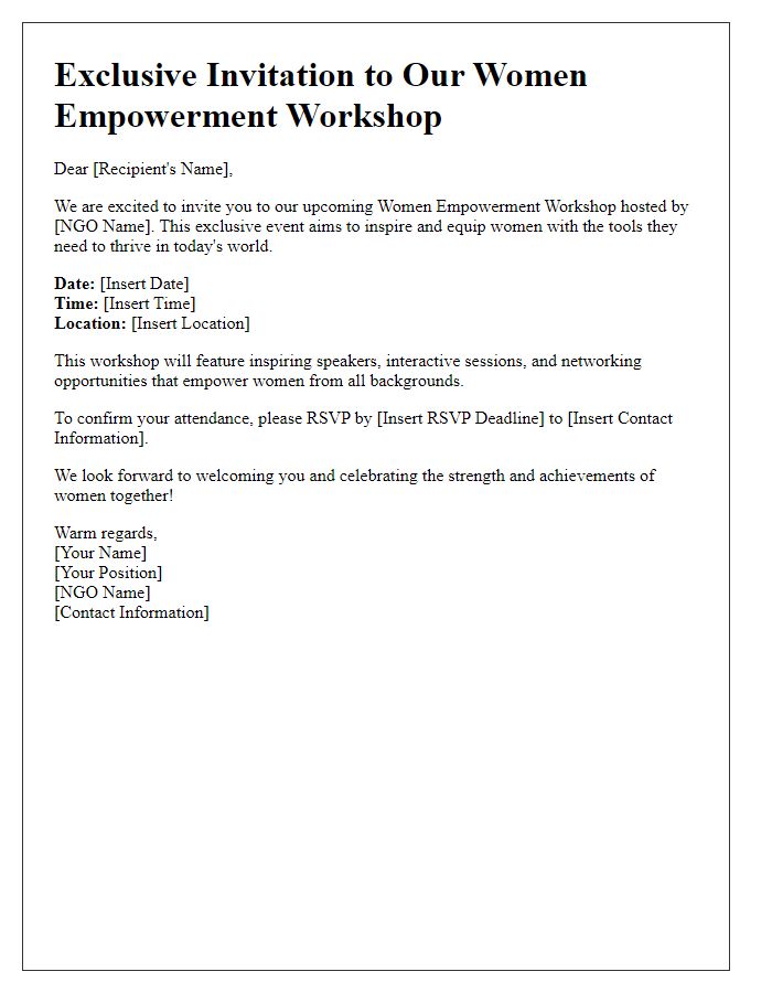 Letter template of Exclusive Invitation to Women Empowerment Workshop by NGO