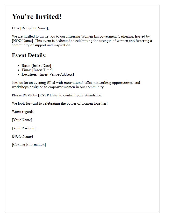 Letter template of Invitation to an Inspiring Women Empowerment Gathering by NGO