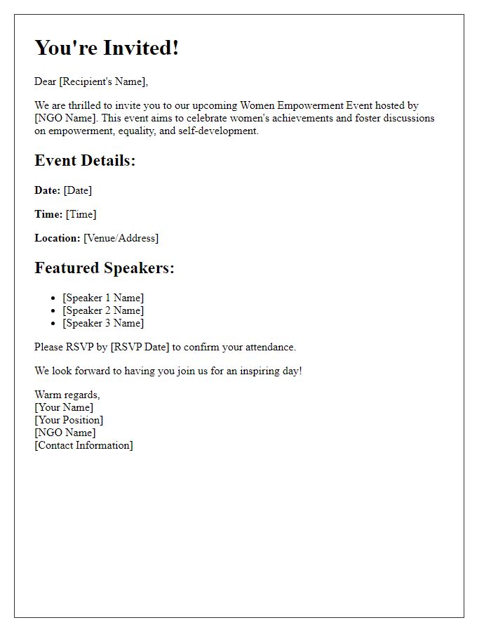 Letter template of Invitation to Women Empowerment Event hosted by NGO