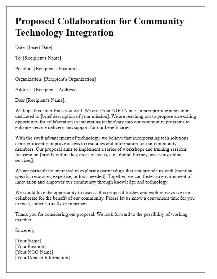 Letter template of NGO community tech integration proposal.