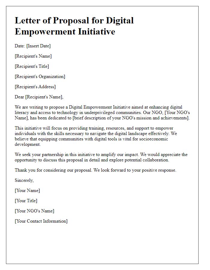 Letter template of NGO digital empowerment initiative proposal.