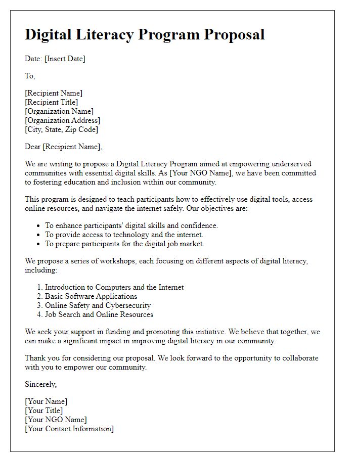 Letter template of NGO digital literacy program proposal.