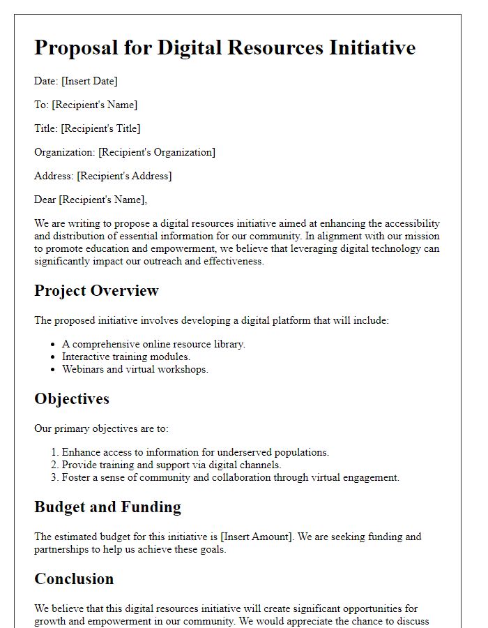 Letter template of NGO digital resources initiative proposal.