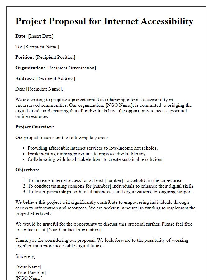 Letter template of NGO internet accessibility project proposal.