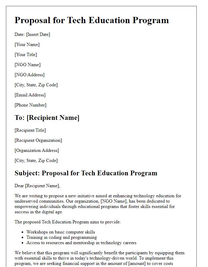 Letter template of NGO tech education program proposal.