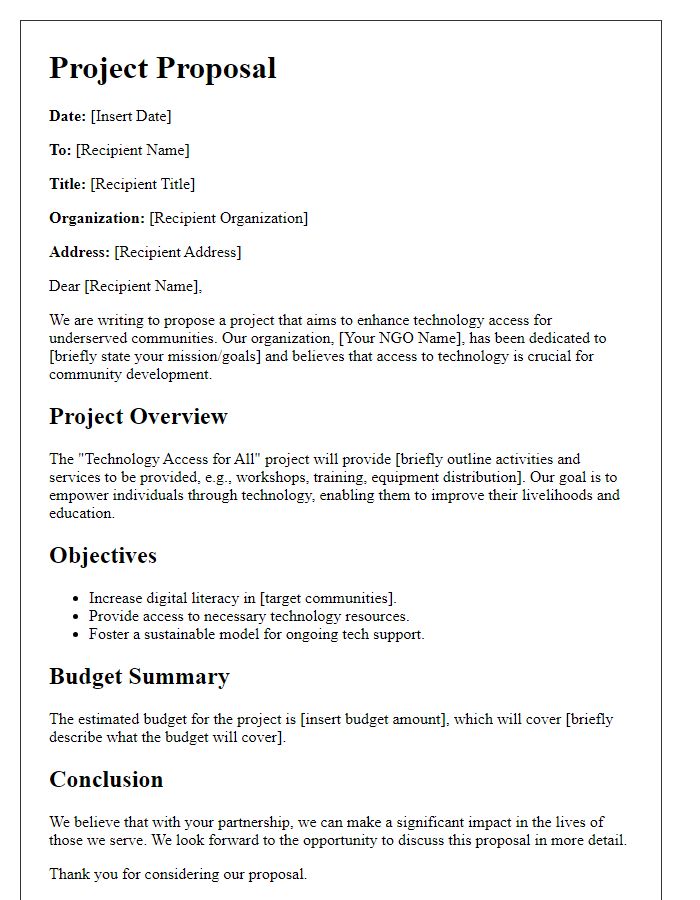 Letter template of NGO technology access project proposal.