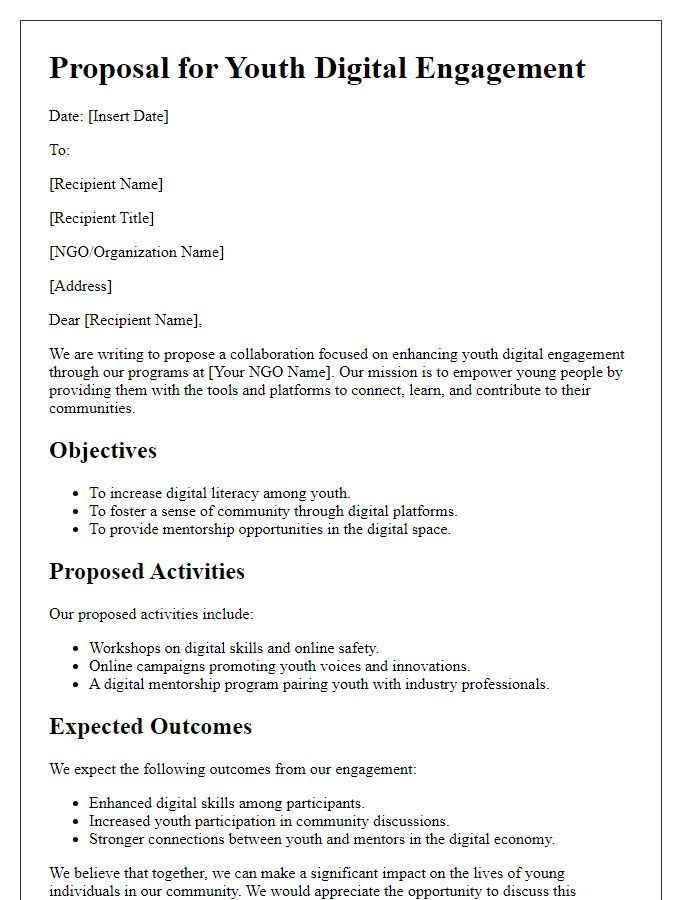 Letter template of NGO youth digital engagement proposal.