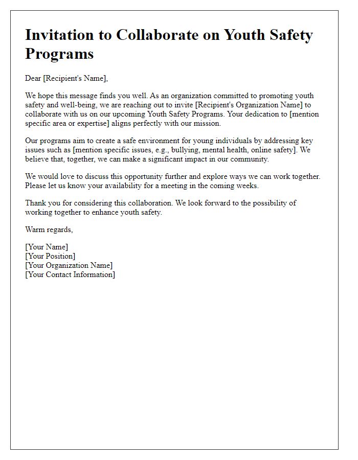 Letter template of collaboration invitation for youth safety programs.