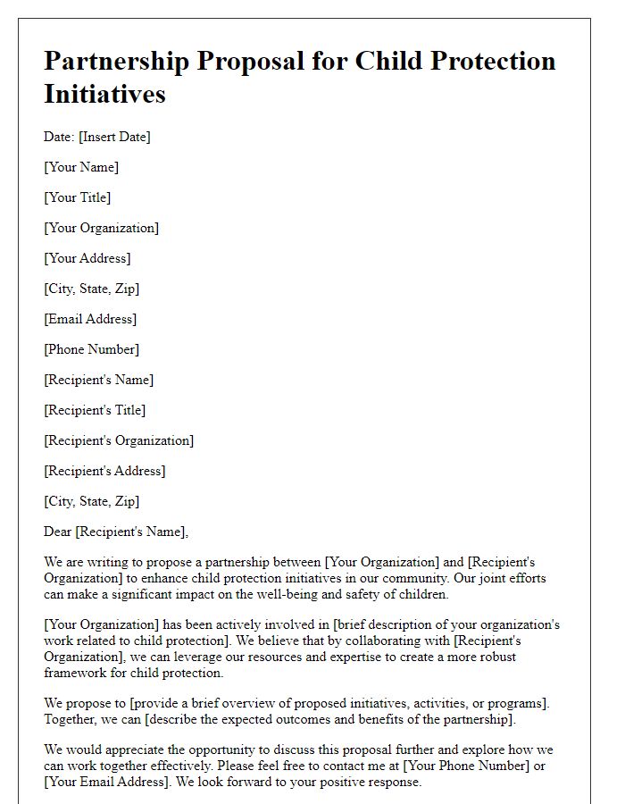 Letter template of partnership proposal for child protection initiatives.