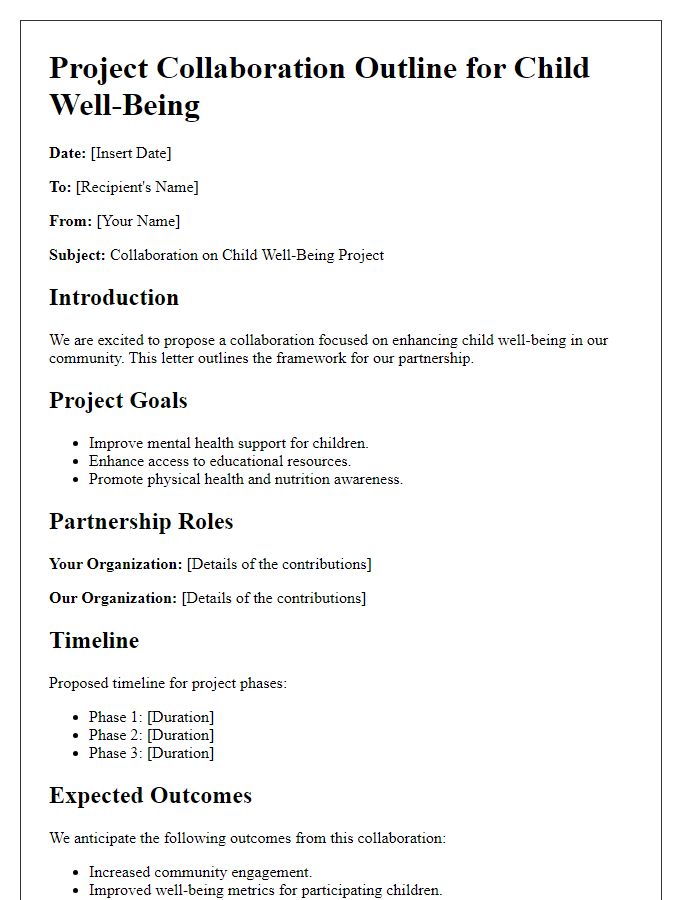 Letter template of project collaboration outline for child well-being.