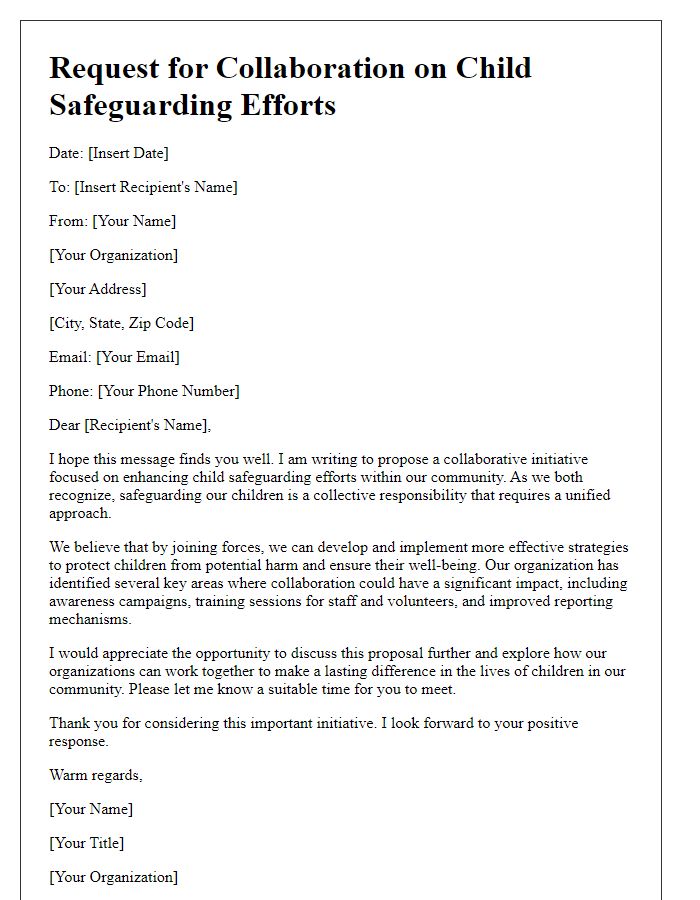 Letter template of request for joint child safeguarding efforts.