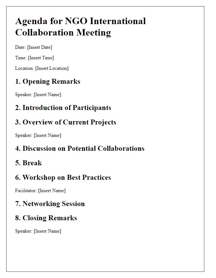 Letter template of agenda for NGO international collaboration meeting