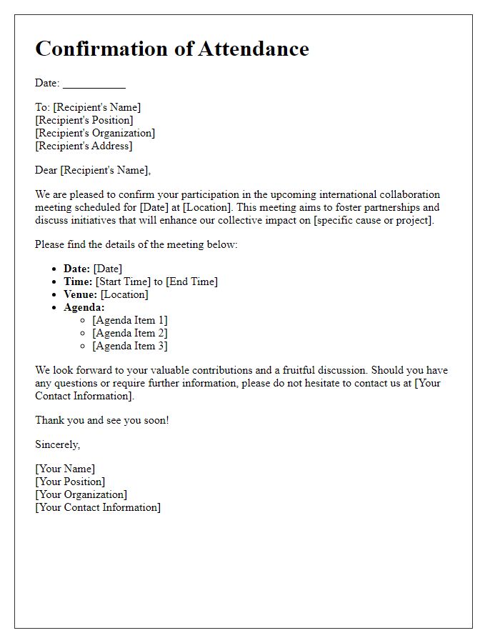 Letter template of confirmation for NGO international collaboration meeting