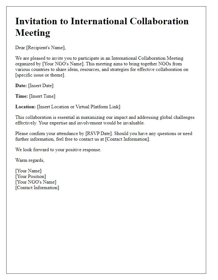 Letter template of invitation for NGO international collaboration meeting