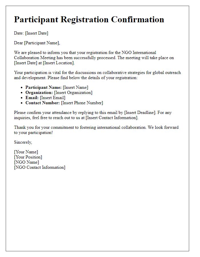 Letter template of participant registration for NGO international collaboration meeting