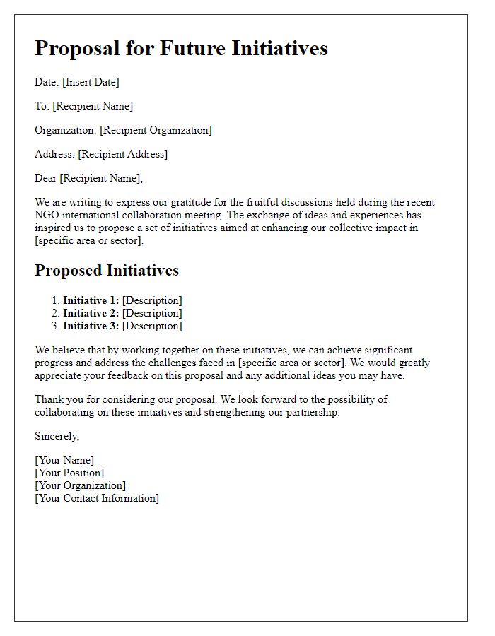 Letter template of proposal for future initiatives from NGO international collaboration meeting