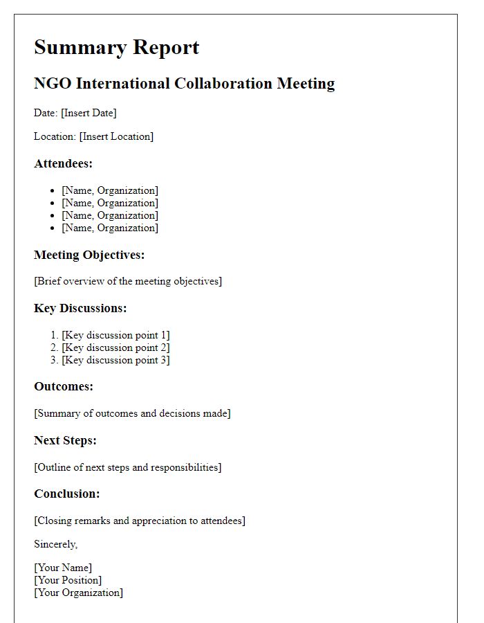 Letter template of summary report from NGO international collaboration meeting