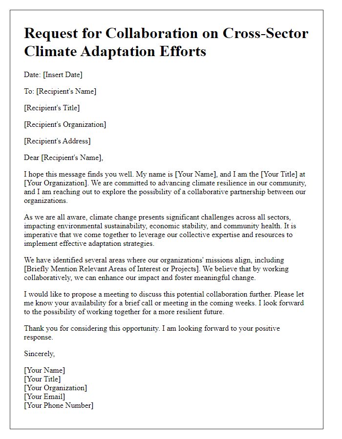 Letter template of collaboration request for cross-sector climate adaptation efforts.