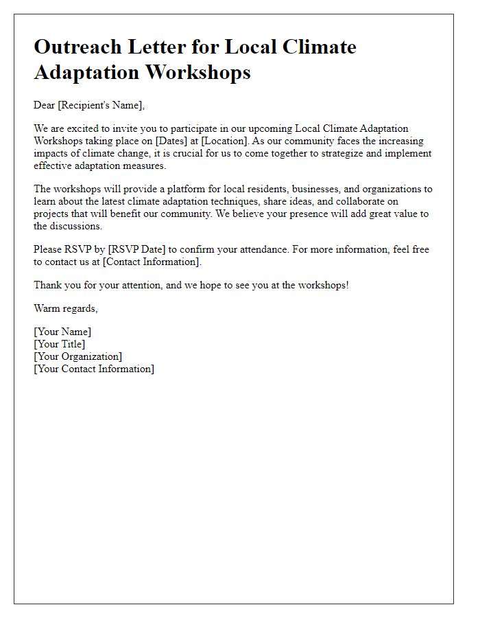 Letter template of outreach letter for local climate adaptation workshops.