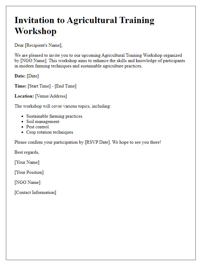 Letter template of NGO agricultural training workshop