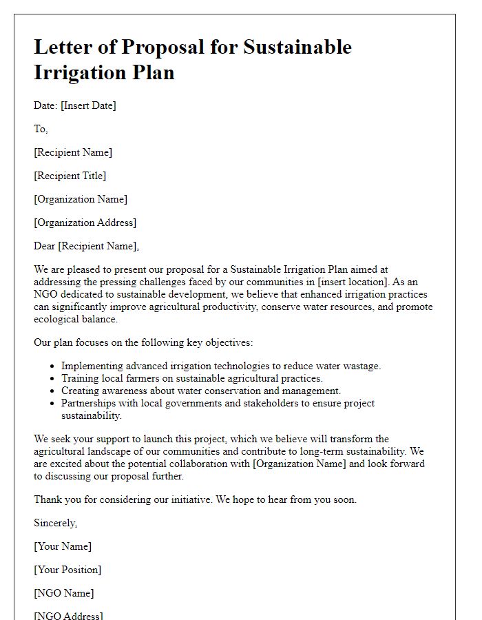 Letter template of NGO sustainable irrigation plan