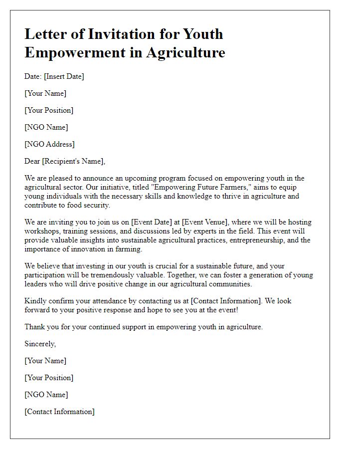 Letter template of NGO youth empowerment in agriculture