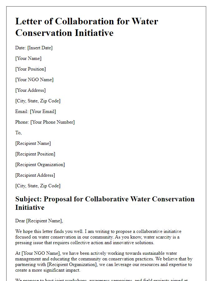 Letter template of NGO water conservation project collaborative initiative