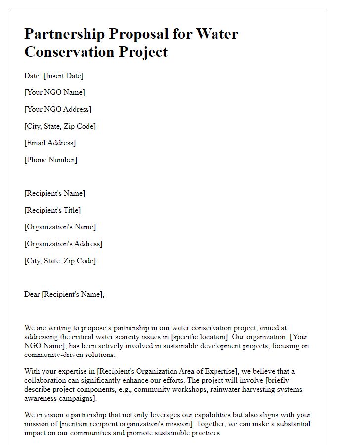 Letter template of NGO water conservation project partnership proposal