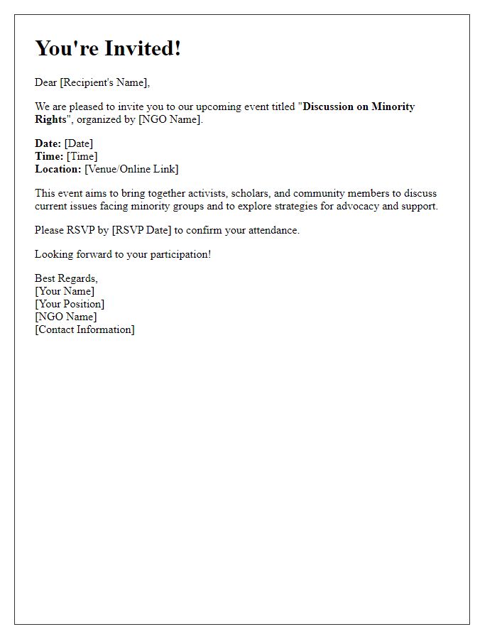 Letter template of event invitation for NGO minority rights discussion