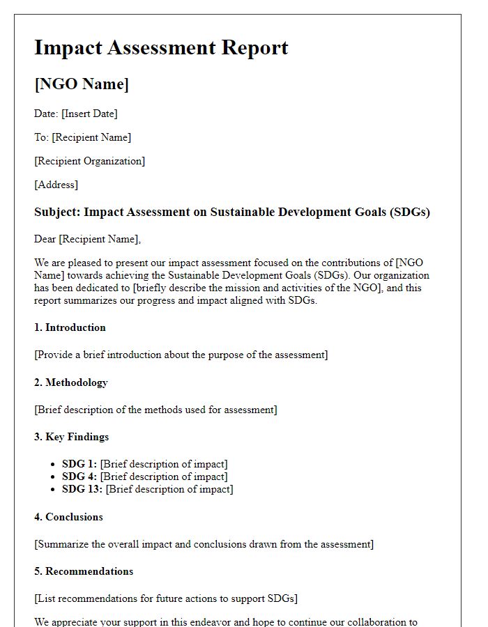 Letter template of NGO impact assessment on SDGs