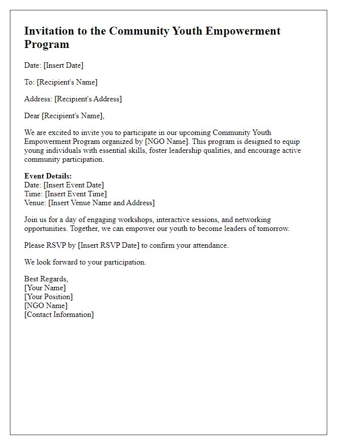 Letter template of Community Youth Empowerment Program Invitation from NGOs