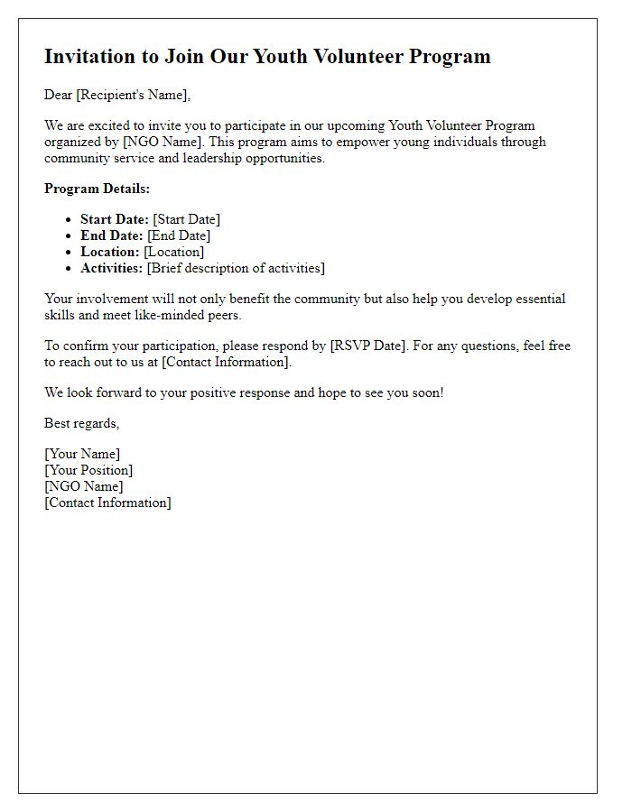 Letter template of NGO Youth Volunteer Program Invitation