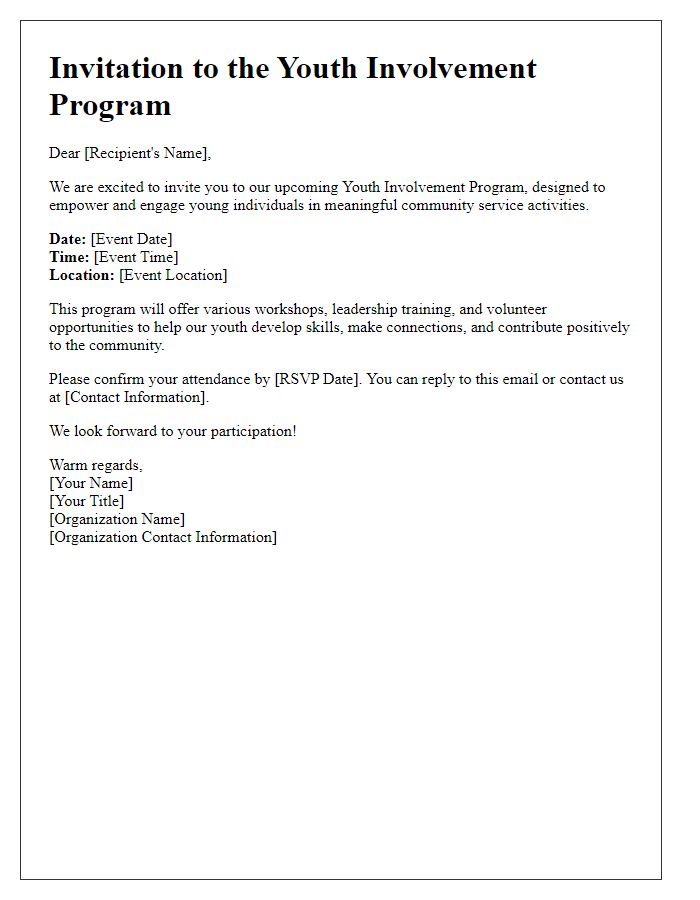 Letter template of Non-Profit Youth Involvement Program Invitation