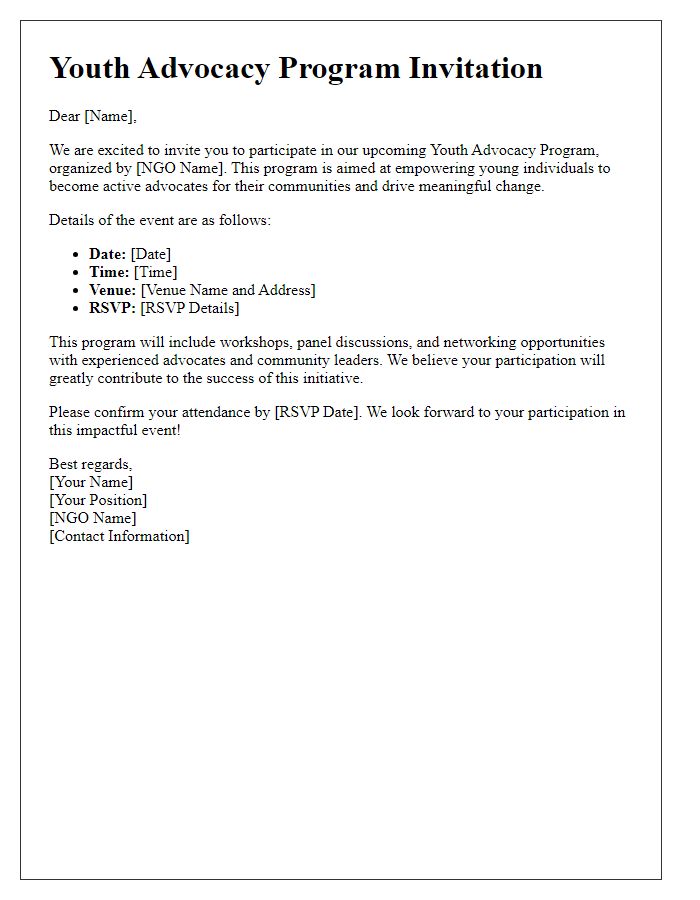 Letter template of Youth Advocacy Program Invitation from NGOs