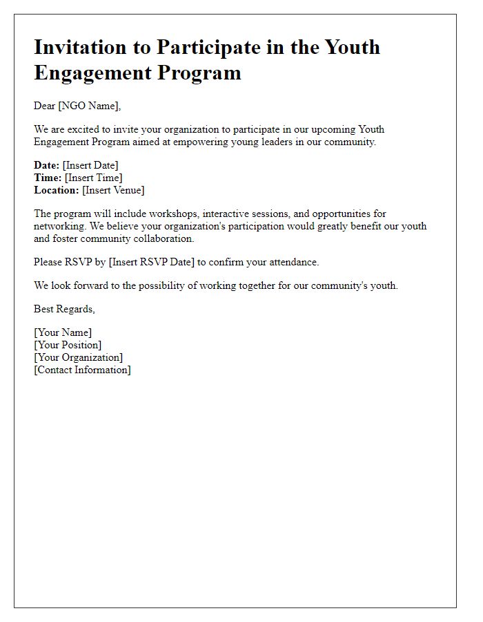 Letter template of Youth Engagement Program Invitation for Community NGOs