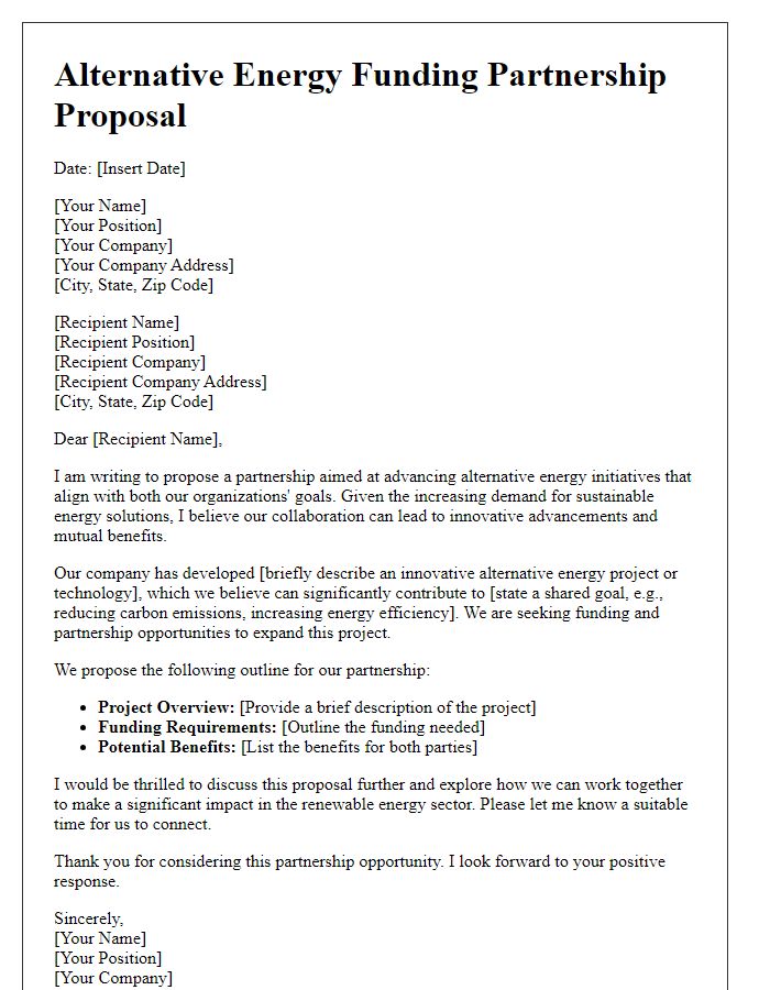 Letter template of alternative energy funding partnership proposal