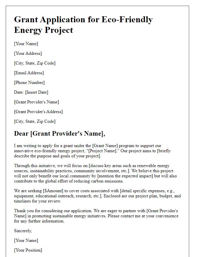 Letter template of eco-friendly energy project grant application