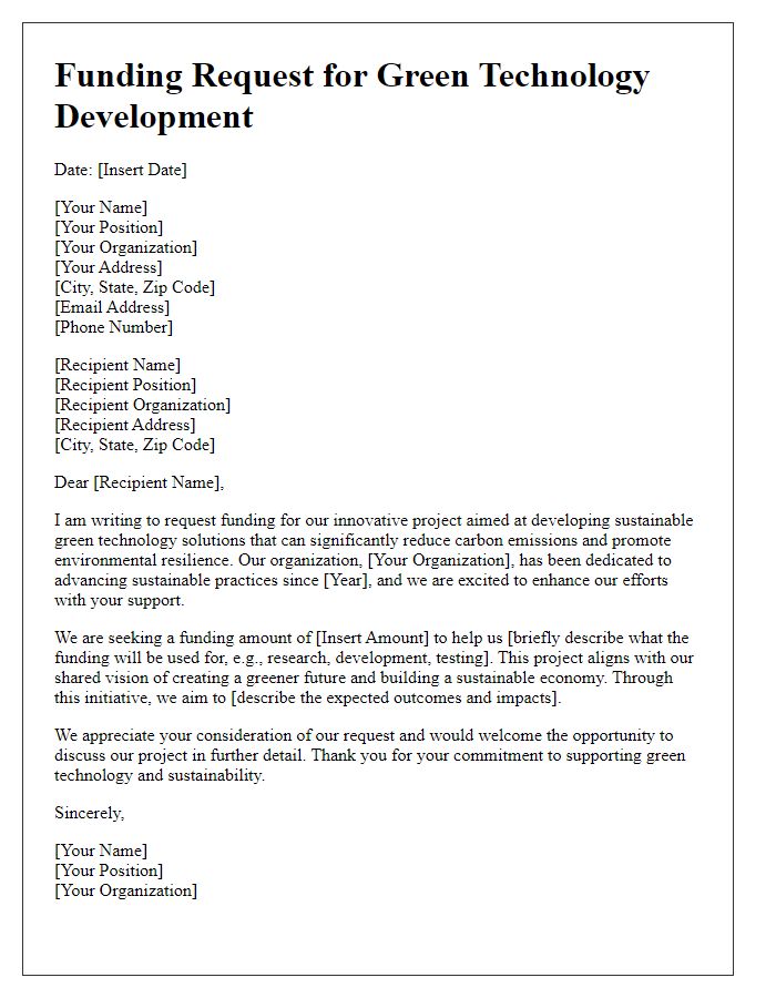 Letter template of green technology development funding request