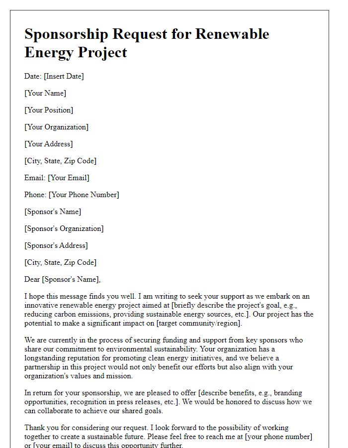 Letter template of renewable energy project sponsorship request