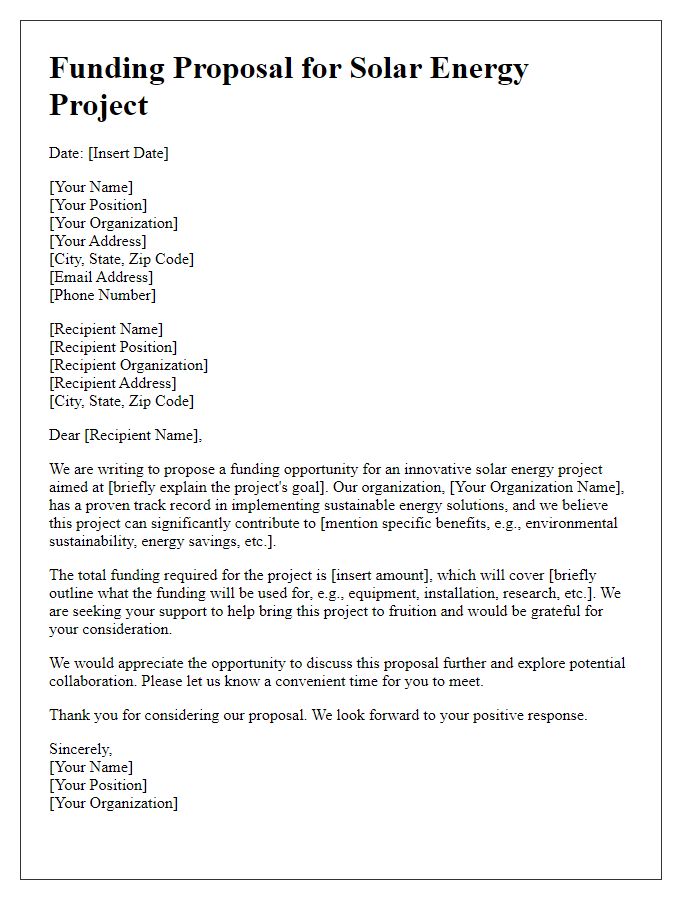 Letter template of solar energy project funding proposal