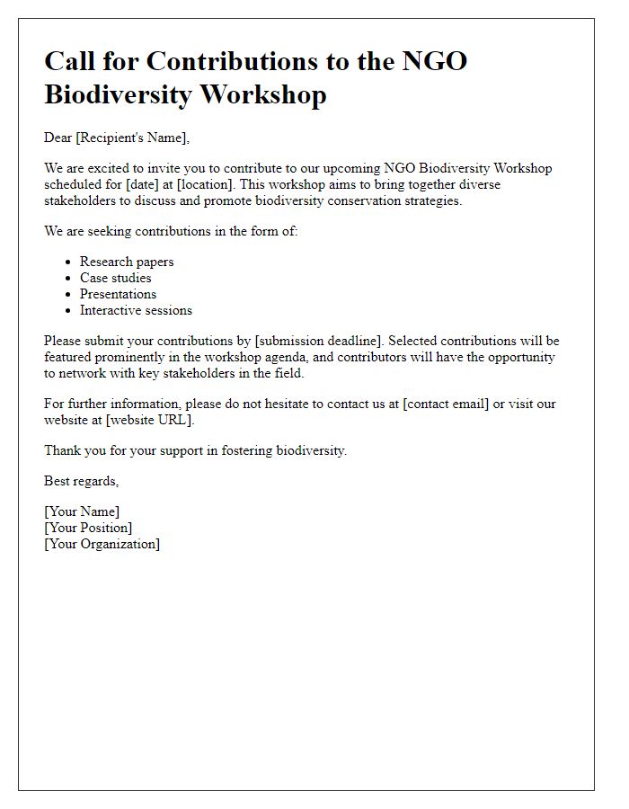 Letter template of call for contributions to the NGO biodiversity workshop.