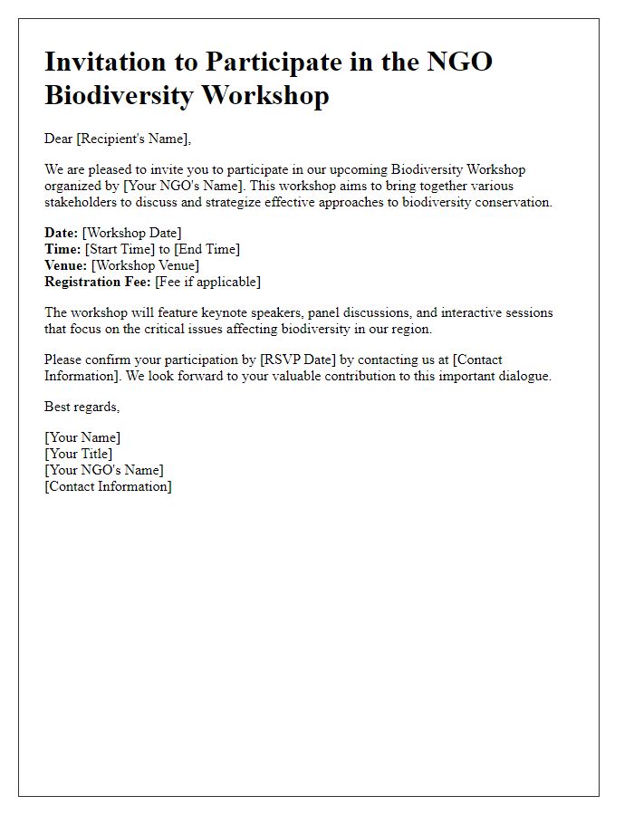 Letter template of invitation for NGO biodiversity workshop participation.