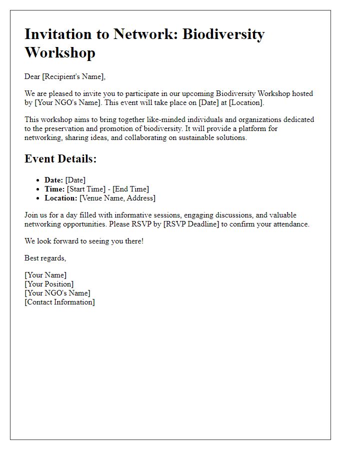 Letter template of networking invitation for the NGO biodiversity workshop.