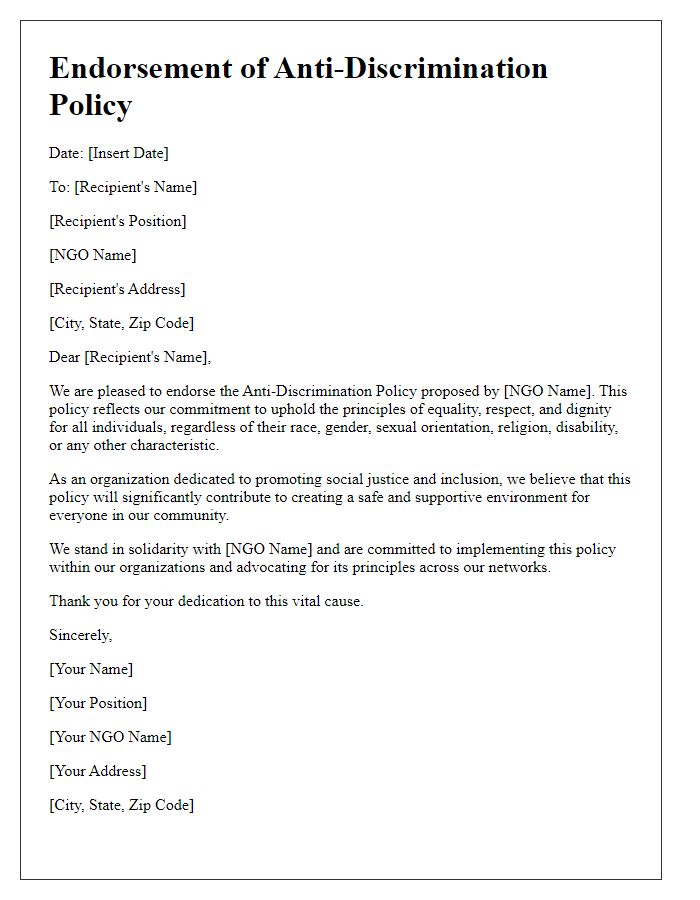 Letter template of NGO anti-discrimination policy endorsement