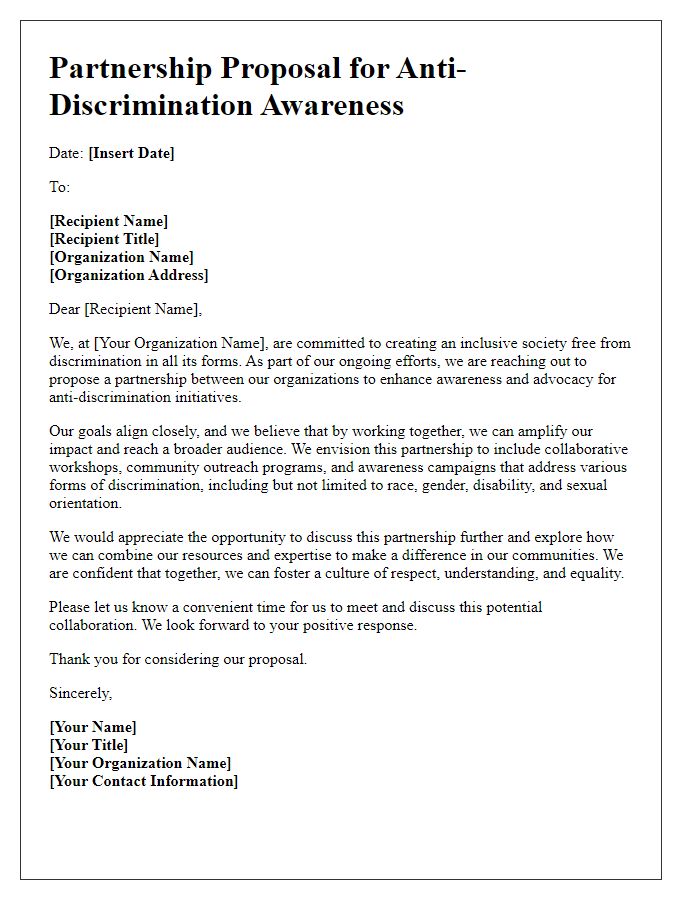 Letter template of NGO partnership for anti-discrimination awareness