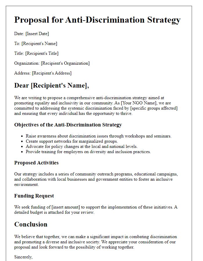 Letter template of NGO proposal for anti-discrimination strategy