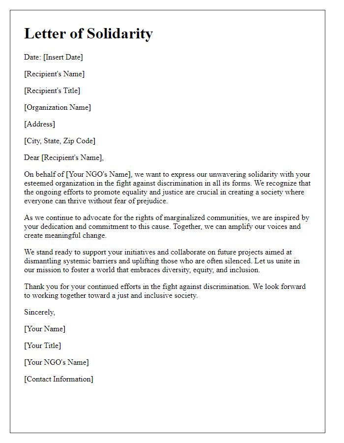 Letter template of NGO solidarity with anti-discrimination efforts