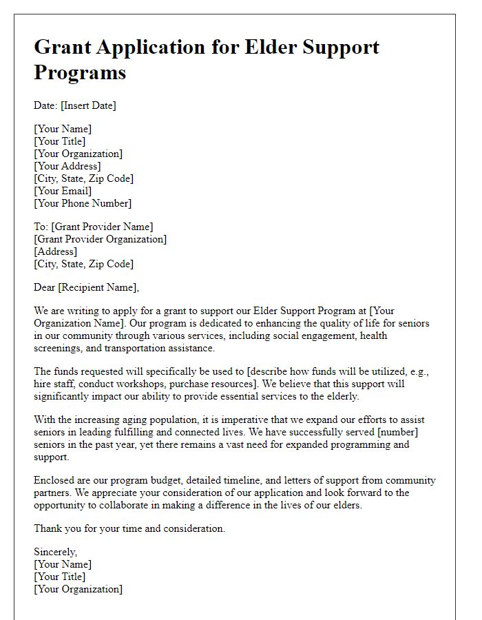 Letter template of a grant application for elder support programs